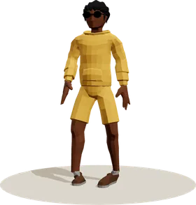 A man in a yellow hoodie, shorts and shades