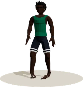 A man in a green vest and striped shorts