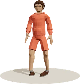 A man in an orange hoodie and shorts