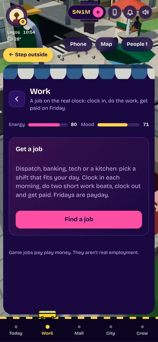 The Work screen: pick a shift that fits your day, clock in, get paid on Friday.